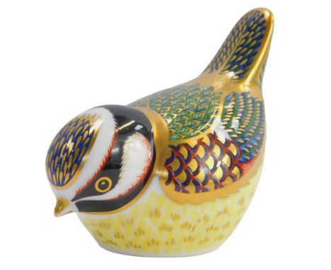 A Royal Crown Derby porcelain paperweight, of a Bluetit, with gold stopper, 8cm high. 