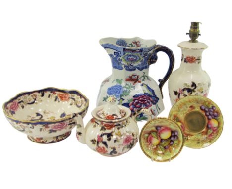 A group of Masons ironstone, to include a jug, 29cm high, Mandalay pattern wares, comprising a table lamp, teapot and pedesta