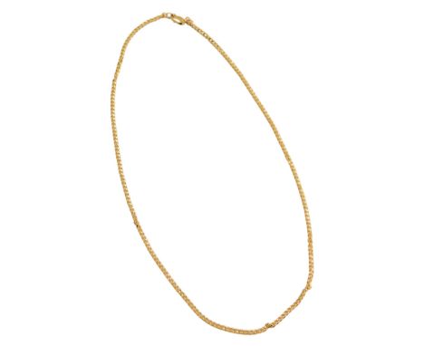 A flattened curb link neck chain, yellow metal, stamped 375, 40cm long, 1.9g.
