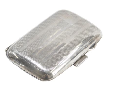 A George V silver cigarette case, with engine engraved decoration and vacant cartouche, Birmingham 1932, 1.29oz. 