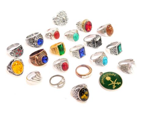 A selection of silver and other dress rings, some stone set, various seal set and others, including United States Army and Un