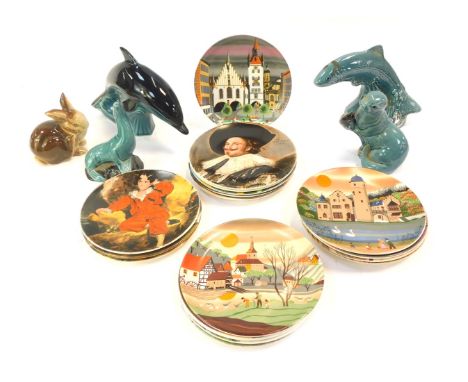 A group of Poole pottery, to include various plates depicting famous paintings, to include Boat Building Near Flatford Mill b