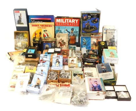 A group of light infantry plastic models, to include Trafalgar Collection, Model Solider books, small group of lead figures, 