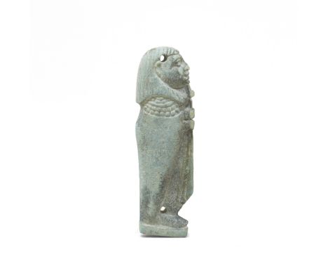  An Egyptian light turquoise faience Imsety plaque  Late Period, circa 664-332 B.C.6cm high Footnotes:Provenance:with Ancient