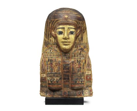  An Egyptian gilt polychrome painted cartonnage mummy mask Late Ptolemaic-Early Roman Period, circa 1st Century B.C.-1st Cent
