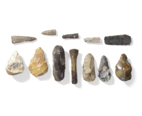  Twelve European flint implements Palaeolithic-Neolithic, circa 2000 B.C. and earlier5cm-13cm high  (12)Footnotes:Provenance: