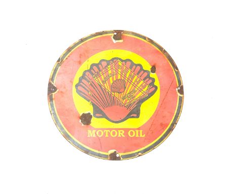 Enamel round Shell advertising sign, approximate diameter 12 inches 