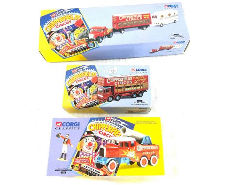 Original and boxed Corgi Classics 17801 Chipperfield Circus 1:50 Scammell Constructor Cannon, Corgi Classics 97896 AEC Pole T
