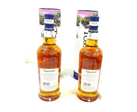 2 Bottles of Tomintoul the gentle dram ages 16 years single malt scotch whisky, 70cl 40% volume 