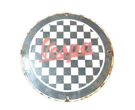 Enamel round Vespa sign, approximate diameter 12 inches 