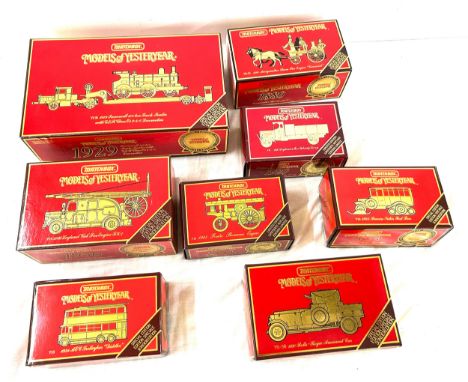 Boxed Matchbox models of Yesteryear 1929 Scammell 100T truck trailer GER loco YS-16,1936 Leyland Cub fire engine special edit