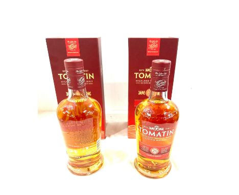 2 Boxed tomatin highland single malt scotch whisky aged 21 years 700ml 46% volume 