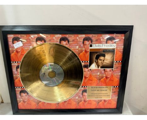 Framed Elvis gold plated presentation  recognises worldwide success of love me tender, with COA, approximate measurements: 23