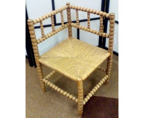 Welsh bobbin-turned rush seated corner chair