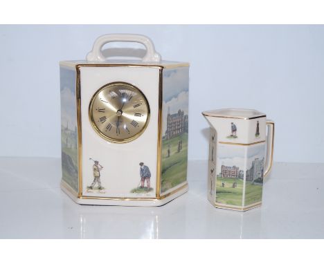 Pointers of London and Edinburgh ceramic clock together with matching jug 