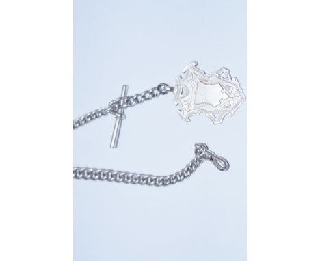 Heavy silver Albert chain with fob, vacant cartouche , weight 56 grams 