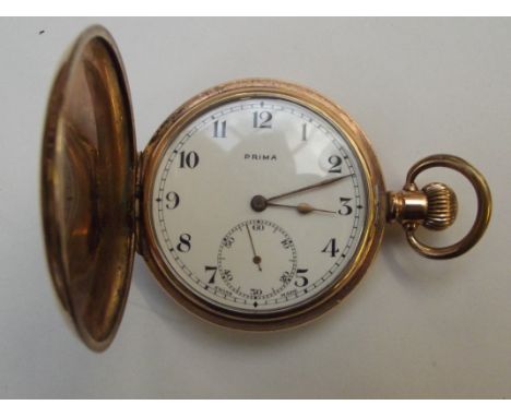 Prima gold plated full hunter pocket watch 