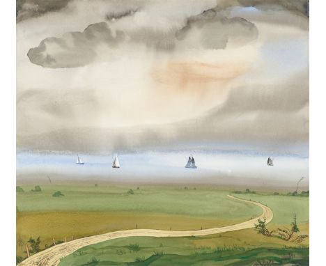 Karl Hermann Roehricht (Leipzig 1928 – 2015 Berlin). „Seegrasgärten bei Zonnemaire/Zeeland“. 1982Tuschfeder, Aquarell und Dec