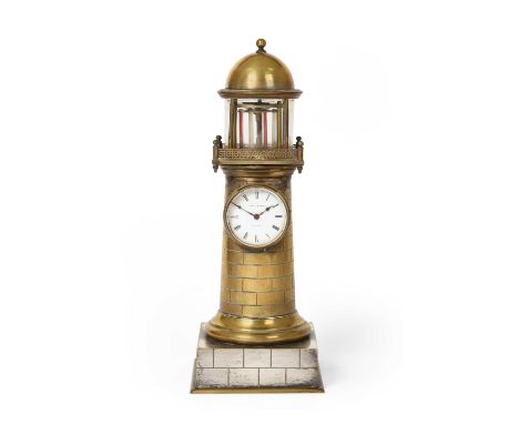 A Rare Lighthouse Form Desk Timepiece, signed Rowell &amp; Harris, Oxford, circa 1880, lighthouse form case with oscillating 