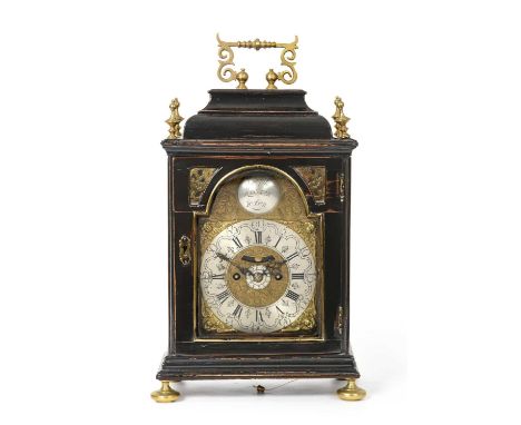 An Austrian Ebonised Striking Alarm Table Clock, signed Joseph Kerner, in Leoben, late 18th century, inverted bell top pedime