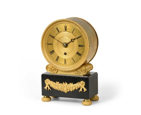 An Ormolu Mantel Timepiece, signed Des Granges, Cockspur Street, London, 19th century, drumhead shaped top, scroll and floral
