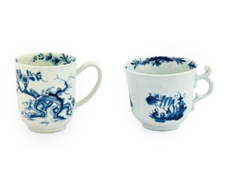 A Worcester Porcelain Coffee Cup, circa 1758, painted in underglaze blue with the Prunus Root pattern, workman’s mark, 7cm hi