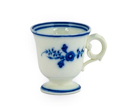 A Caughley Porcelain Ice or Sorbet Cup, circa 1785, of campana shape with scroll handle, painted in underglaze blue with Chan