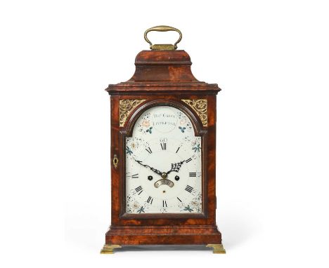 A Mahogany Pull Quarter Repeat Table Timepiece, signed Thos Green, Liverpool, circa 1790, inverted bell top pediment with car
