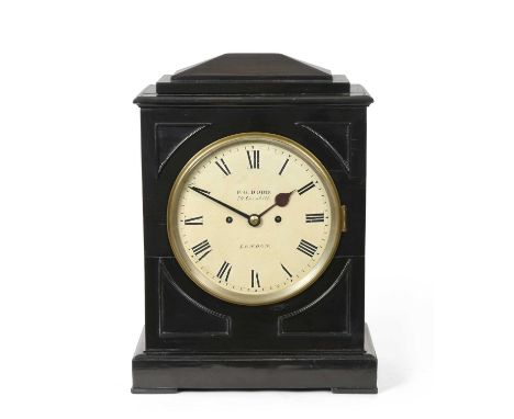 An Ebonised Striking Table Clock, signed P.G.Dodd, 79 Cornhill, London, circa 1840, stepped pediment, fish scale side sound f