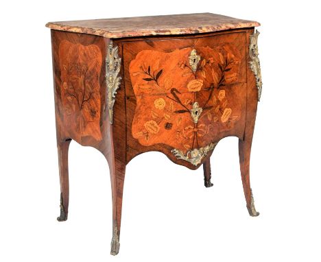 A Louis XV Style Rosewood, Kingwood and Marquetry Inlaid Two-Drawer Commode, late 19th century, the drawer stamped Edwards &a