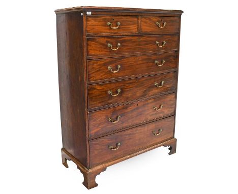 A George III Mahogany and Oak-Lined Straight Front Chest of Drawers, late 18th century, the moulded top above two short and f