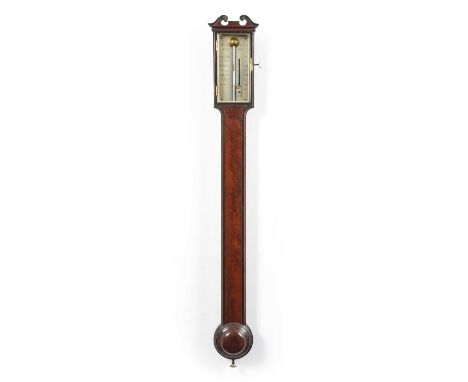 A Mahogany Stick Barometer, signed Adams, Fleet Street, London, circa 1800, swan neck pediment, concealed mercury tube, ebony