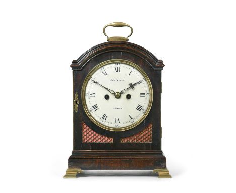 A Mahogany Striking Table Clock, signed Geo Cooper, London, circa 1810, arch pediment with brass carrying handle, brass fish 