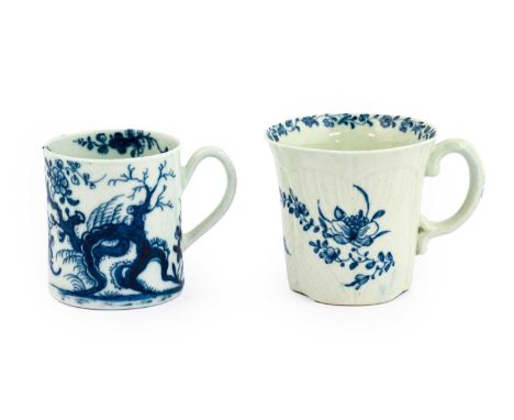 A Worcester Porcelain Coffee Can, circa 1760, painted in underglaze blue with the Prunus Root pattern, crescent mark in under
