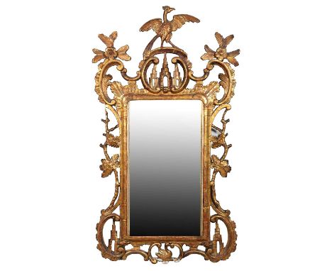 An Irish George III Chippendale Style Giltwood Mirror, late 18th century, the mercury bevelled glass plate and acanthus leaf 