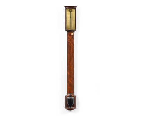 A Mahogany Bow Fronted Stick Barometer, signed Lacy, London, circa 1800, bow fronted well figured case with ebony inlaid bord
