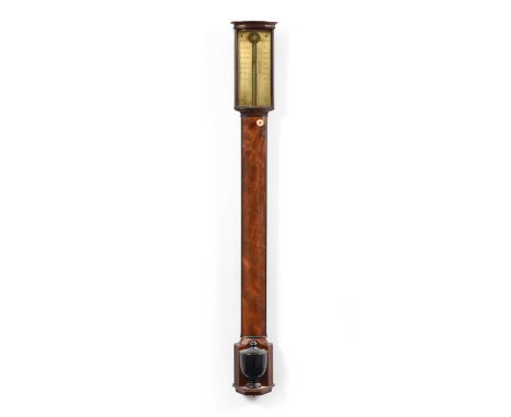 A Mahogany Bow Fronted Stick Barometer, signed Lacy, London, circa 1800, bow fronted well figured case with ebony inlaid bord