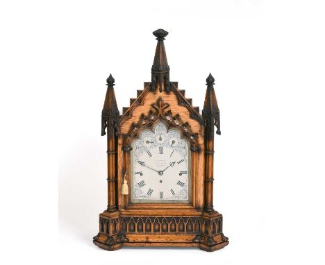 A Victorian Oak Chiming Table Clock, signed W.Boyle, 28 Cheapside, London, circa 1860, Gothic revival case with pierced side 