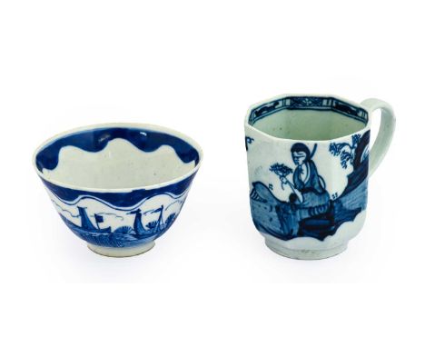 A Chaffers Liverpool Octagonal Porcelain Coffee Cup, circa 1760, painted in underglaze blue with the Jumping Boy pattern, pse