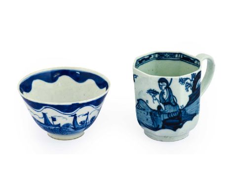 A Chaffers Liverpool Octagonal Porcelain Coffee Cup, circa 1760, painted in underglaze blue with the Jumping Boy pattern, pse