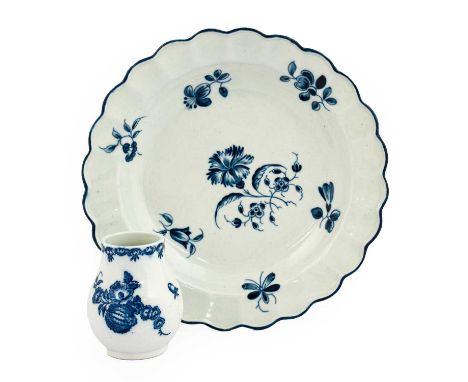 A Worcester Porcelain Dry Mustard Pot, circa 1780, of baluster form, printed in underglaze blue with the Fruit and Wreath pat