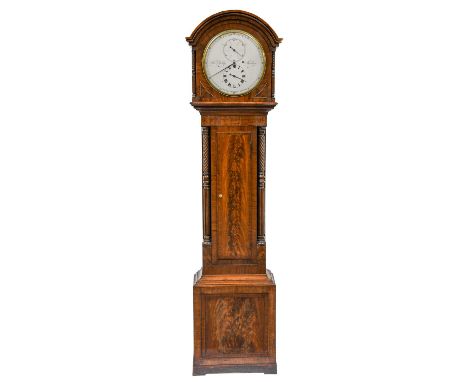 A Scottish Mahogany Longcase Regulator, signed Thos Barclay, Montrose, 19th century, arch pediment, flame veneered trunk door