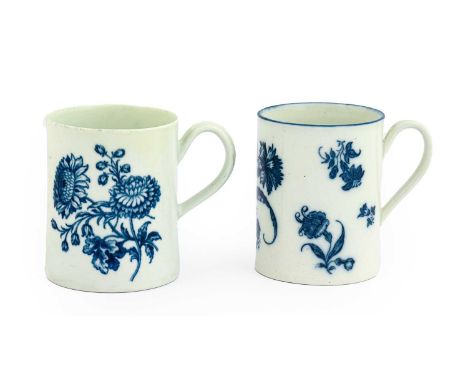 A Worcester Porcelain Mug, circa 1775, of cylindrical form, printed in underglaze blue with the Gillyflower pattern, 8.5cm hi
