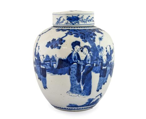 A Chinese Porcelain Ginger Jar and Cover, Kangxi reign mark but late 19th century, of ovoid form with slightly domed cover, p