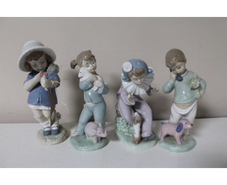 Four Nao figures, girls with flower, girl with lamb etc. 