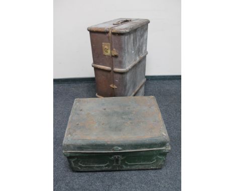 An early 20th century tin trunk and a Bentwood travelling trunk. 