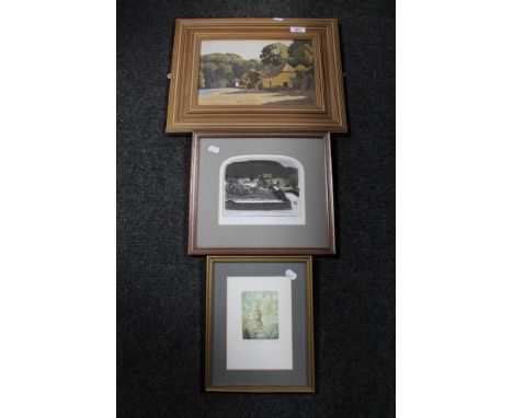 A framed Henry Daniels oil on board of a lakeside cottage and a framed Graham Clark signed print entitled Grange, number 21 o