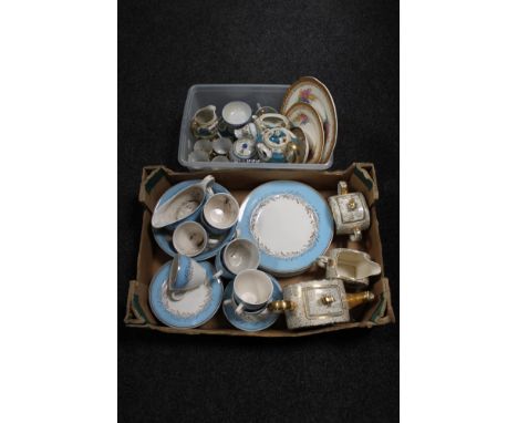 Two boxes of Sadler teapot, sugar basin and milk jug, English china dinner service, continental tea service, Japanese tea set