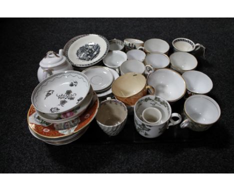 A tray of antique English tea china to include a Royal Worcester bone china tea pot 