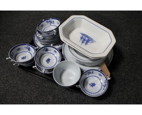 A tray of fourteen pieces of Spode table ware tea service Gloucester Blue, together with a Spode blue sugar basin, Clipper pl